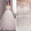 Flower Fairy Ivory See-through Wedding Dresses 2019 Ball Gown Scoop Neck Long Sleeve Backless Appliques Flower Beading Pearl Glitter Tulle Chapel Train Ruffle
