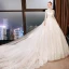 Vintage / Originale Abordable Ivoire Robe De Mariée 2019 Princesse Col Haut 3/4 Manches Dos Nu Percé Appliques En Dentelle Glitter Tulle Cathedral Train Volants