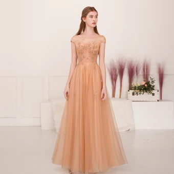 Illusion Champagne Gold See Through Evening Dresses 2019 A Line Princess Square Neckline Sleeveless Beading Floor Length Long Ruffle Backless Formal Dresses