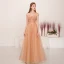 Illusion Champagne Gold See-through Evening Dresses  2019 A-Line / Princess Square Neckline Sleeveless Beading Floor-Length / Long Ruffle Backless Formal Dresses