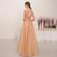 Illusion Champagne Gold See-through Evening Dresses  2019 A-Line / Princess Square Neckline Sleeveless Beading Floor-Length / Long Ruffle Backless Formal Dresses