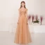 Illusion Champagne Gold See-through Evening Dresses  2019 A-Line / Princess Square Neckline Sleeveless Beading Floor-Length / Long Ruffle Backless Formal Dresses