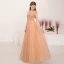 Illusion Champagne Gold See-through Evening Dresses  2019 A-Line / Princess Square Neckline Sleeveless Beading Floor-Length / Long Ruffle Backless Formal Dresses
