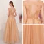 Illusion Champagne Gold See-through Evening Dresses  2019 A-Line / Princess Square Neckline Sleeveless Beading Floor-Length / Long Ruffle Backless Formal Dresses