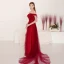 Élégant Bordeaux Robe De Soirée 2019 Princesse De l'épaule Manches Courtes Appliques En Dentelle Paillettes Train De Balayage Volants Dos Nu Robe De Ceremonie