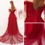Élégant Bordeaux Robe De Soirée 2019 Princesse De l'épaule Manches Courtes Appliques En Dentelle Paillettes Train De Balayage Volants Dos Nu Robe De Ceremonie