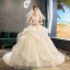 Beste Champagne Brudekjoler 2019 Ballkjole Kjæreste Uten Ermer Ryggløse Appliques Blonder Beading Chapel Train Buste