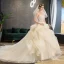 Beste Champagne Brudekjoler 2019 Ballkjole Kjæreste Uten Ermer Ryggløse Appliques Blonder Beading Chapel Train Buste
