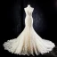 Best Champagne See-through Wedding Dresses 2019 Trumpet / Mermaid Scoop Neck Sleeveless Backless Pierced Appliques Lace Beading Pearl Court Train Ruffle