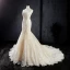 Best Champagne See-through Wedding Dresses 2019 Trumpet / Mermaid Scoop Neck Sleeveless Backless Pierced Appliques Lace Beading Pearl Court Train Ruffle