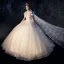 Chic / Belle Ivoire Robe De Mariée 2019 Princesse De l'épaule Manches Courtes Dos Nu Appliques En Dentelle Perlage Glitter Paillettes Longue Volants