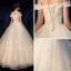 Chic / Belle Ivoire Robe De Mariée 2019 Princesse De l'épaule Manches Courtes Dos Nu Appliques En Dentelle Perlage Glitter Paillettes Longue Volants