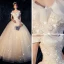 Chic / Belle Ivoire Robe De Mariée 2019 Princesse De l'épaule Manches Courtes Dos Nu Appliques En Dentelle Perlage Glitter Paillettes Longue Volants