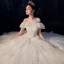 Best Ivory Outdoor / Garden Wedding Dresses 2019 A-Line / Princess Off-The-Shoulder Short Sleeve Backless Appliques Lace Beading Glitter Tulle Floor-Length / Long Ruffle