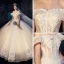 Best Ivory Outdoor / Garden Wedding Dresses 2019 A-Line / Princess Off-The-Shoulder Short Sleeve Backless Appliques Lace Beading Glitter Tulle Floor-Length / Long Ruffle