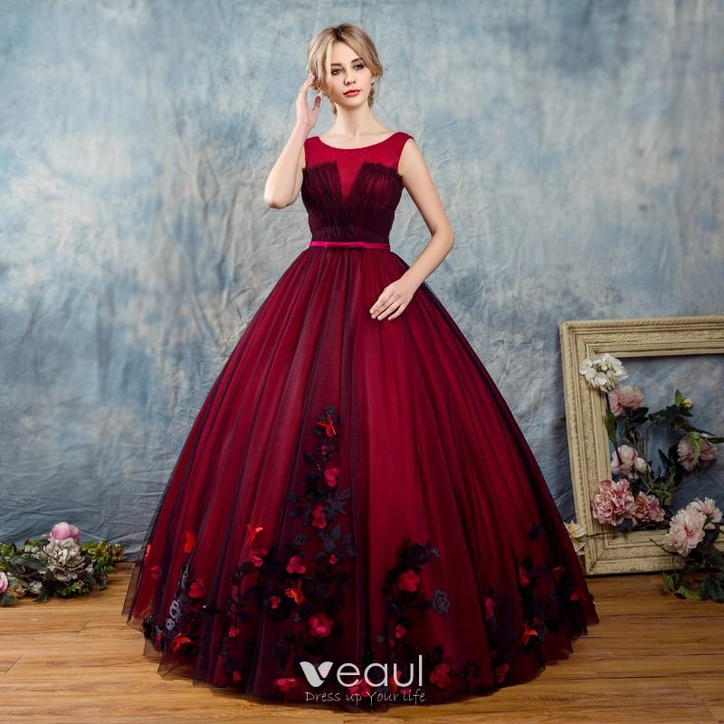 ball gown wedding dresses for bride 3d flowers elegant Burgundy prince –  inspirationalbridal