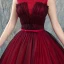 Vintage / Originale Bordeaux Robe De Bal 2017 Robe Boule Encolure Dégagée Sans Manches Appliques Fleur Noeud Ceinture Longue Volants Dos Nu Robe De Ceremonie