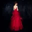 Charming Burgundy Evening Dresses  2019 A-Line / Princess Spaghetti Straps Sleeveless Glitter Tulle Floor-Length / Long Cascading Ruffles Backless Formal Dresses