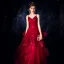 Charming Burgundy Evening Dresses  2019 A-Line / Princess Spaghetti Straps Sleeveless Glitter Tulle Floor-Length / Long Cascading Ruffles Backless Formal Dresses