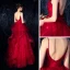 Charming Burgundy Evening Dresses  2019 A-Line / Princess Spaghetti Straps Sleeveless Glitter Tulle Floor-Length / Long Cascading Ruffles Backless Formal Dresses