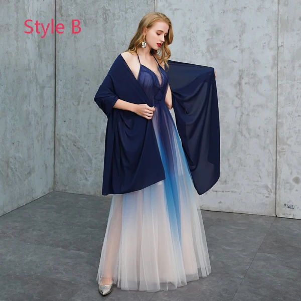 Sexy Königliches Blau Farbverlauf Sommer Abendkleider 2019 A Linie Neckholder Ärmellos Lange Rüschen Rückenfreies Festliche Kleider