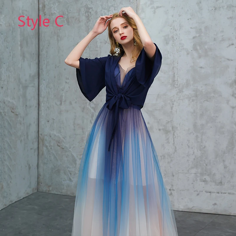 Sexy Royal Blue Gradient Color Summer Evening Dresses 2019 A Line Princess  Halter Sleeveless Floor Length Long Ruffle Backless Formal Dresses