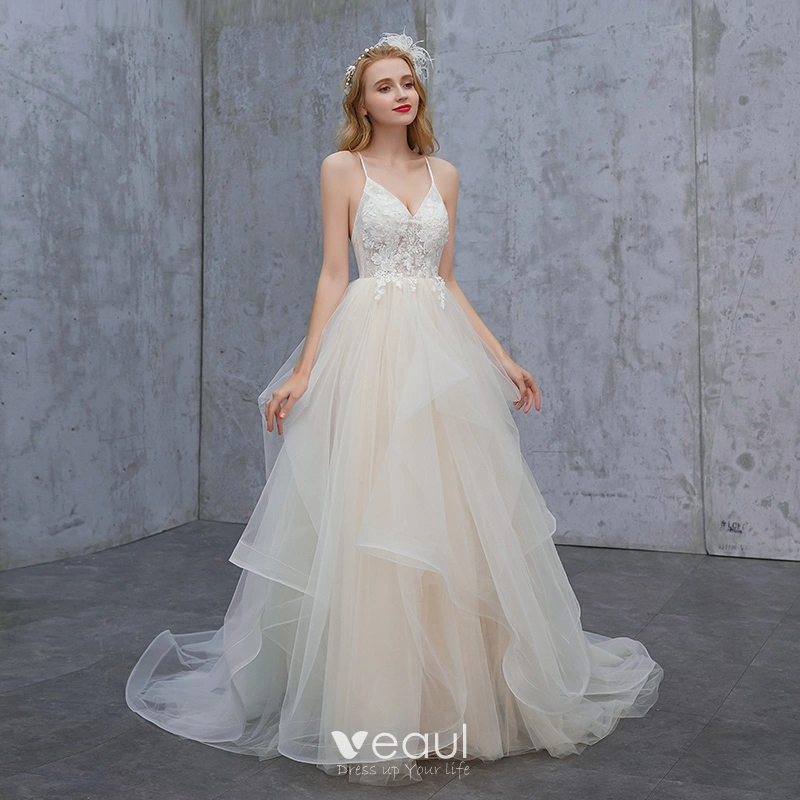 Wedding Dresses Beach Vacation Dresses 2019 Affordable Champagne Summer  Beach Wedding Dresses 2019 A Line