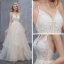 Erschwinglich Champagner Sommer Strand Brautkleider / Hochzeitskleider 2019 A Linie Spaghettiträger Ärmellos Rückenfreies Applikationen Spitze Sweep / Pinsel Zug Fallende Rüsche