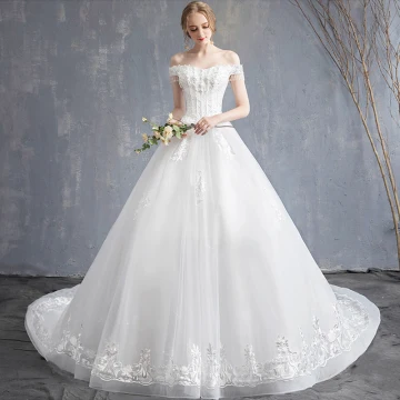 Affordable Ivory Wedding Dresses 2019 A Line Princess Off The Shoulder Short Sleeve Backless Appliques Lace Beading Tassel Chapel Train Ruffle