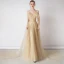 Bling Bling Champagne Doré Robe De Soirée 2019 Princesse Bretelles Spaghetti Manches Courtes Glitter Tulle Détachable Watteau Train Volants Dos Nu Robe De Ceremonie