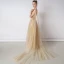 Bling Bling Champagne Doré Robe De Soirée 2019 Princesse Bretelles Spaghetti Manches Courtes Glitter Tulle Détachable Watteau Train Volants Dos Nu Robe De Ceremonie