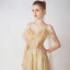 Bling Bling Champagne Doré Robe De Soirée 2019 Princesse Bretelles Spaghetti Manches Courtes Glitter Tulle Détachable Watteau Train Volants Dos Nu Robe De Ceremonie