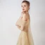 Bling Bling Champagne Doré Robe De Soirée 2019 Princesse Bretelles Spaghetti Manches Courtes Glitter Tulle Détachable Watteau Train Volants Dos Nu Robe De Ceremonie