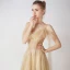 Bling Bling Champagne Doré Robe De Soirée 2019 Princesse Bretelles Spaghetti Manches Courtes Glitter Tulle Détachable Watteau Train Volants Dos Nu Robe De Ceremonie