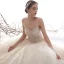 Élégant Champagne Robe De Mariée 2019 Princesse Bretelles Spaghetti Dos Nu Perlage Sans Manches Glitter Étoile Tulle Longue Volants
