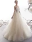Élégant Champagne Robe De Mariée 2019 Princesse Bretelles Spaghetti Dos Nu Perlage Sans Manches Glitter Étoile Tulle Longue Volants