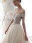 Luxury / Gorgeous Champagne See-through Wedding Dresses 2019 A-Line / Princess Scoop Neck Short Sleeve Backless Pierced Handmade  Beading Glitter Tulle Cathedral Train Ruffle