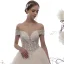 Luxury / Gorgeous Champagne See-through Wedding Dresses 2019 A-Line / Princess Scoop Neck Short Sleeve Backless Pierced Handmade  Beading Glitter Tulle Cathedral Train Ruffle