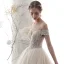 Luxury / Gorgeous Champagne See-through Wedding Dresses 2019 A-Line / Princess Scoop Neck Short Sleeve Backless Pierced Handmade  Beading Glitter Tulle Cathedral Train Ruffle