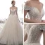 Luxury / Gorgeous Champagne See-through Wedding Dresses 2019 A-Line / Princess Scoop Neck Short Sleeve Backless Pierced Handmade  Beading Glitter Tulle Cathedral Train Ruffle