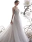 Luxury / Gorgeous Champagne Wedding Dresses 2019 A-Line / Princess Spaghetti Straps Deep V-Neck Sleeveless Backless Appliques Lace Beading Glitter Tulle Chapel Train Ruffle