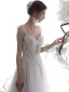 Luxury / Gorgeous Champagne Wedding Dresses 2019 A-Line / Princess Spaghetti Straps Deep V-Neck Sleeveless Backless Appliques Lace Beading Glitter Tulle Chapel Train Ruffle