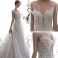 Luxury / Gorgeous Champagne Wedding Dresses 2019 A-Line / Princess Spaghetti Straps Deep V-Neck Sleeveless Backless Appliques Lace Beading Glitter Tulle Chapel Train Ruffle