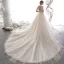 Vintage / Retro Champagne Wedding Dresses 2019 A-Line / Princess High Neck Short Sleeve Backless Heart-shaped Handmade  Beading Chapel Train Ruffle