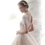 Vintage / Retro Champagne Wedding Dresses 2019 A-Line / Princess High Neck Short Sleeve Backless Heart-shaped Handmade  Beading Chapel Train Ruffle