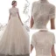 Vintage / Retro Champagne Wedding Dresses 2019 A-Line / Princess High Neck Short Sleeve Backless Heart-shaped Handmade  Beading Chapel Train Ruffle
