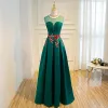 Affordable Satin See-through Prom Dresses 2019 A-Line / Princess Scoop Neck Sleeveless Floor-Length / Long Backless Formal Dresses