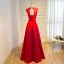 Affordable Satin See-through Prom Dresses 2019 A-Line / Princess Scoop Neck Sleeveless Floor-Length / Long Backless Formal Dresses