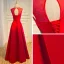 Affordable Satin See-through Prom Dresses 2019 A-Line / Princess Scoop Neck Sleeveless Floor-Length / Long Backless Formal Dresses