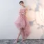 Erschwinglich Pink Cocktailkleider 2019 A Linie Off Shoulder Kurze Ärmel Applikationen Spitze Perle Stoffgürtel Asymmetrisch Rüschen Rückenfreies Festliche Kleider